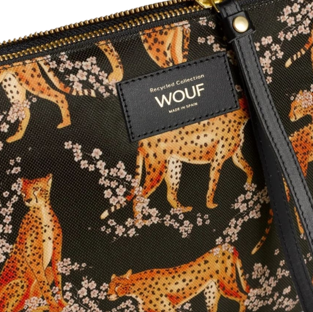 WOUF Salome XL Pouch Bag Leopard Print Clutch Bag Recycled Leather Black NEW - Picture 5 of 16